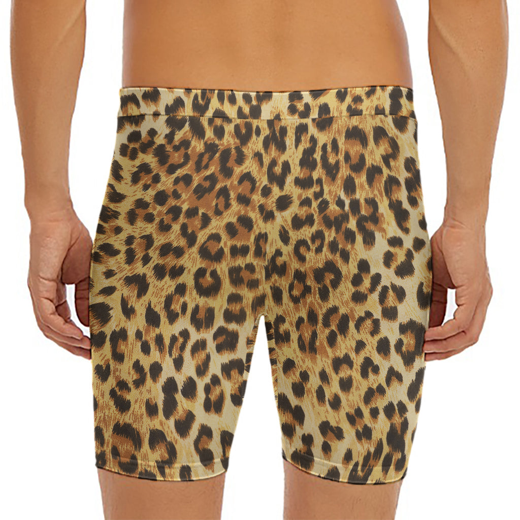 Leopard Pattern Print Men's Long Boxer Briefs