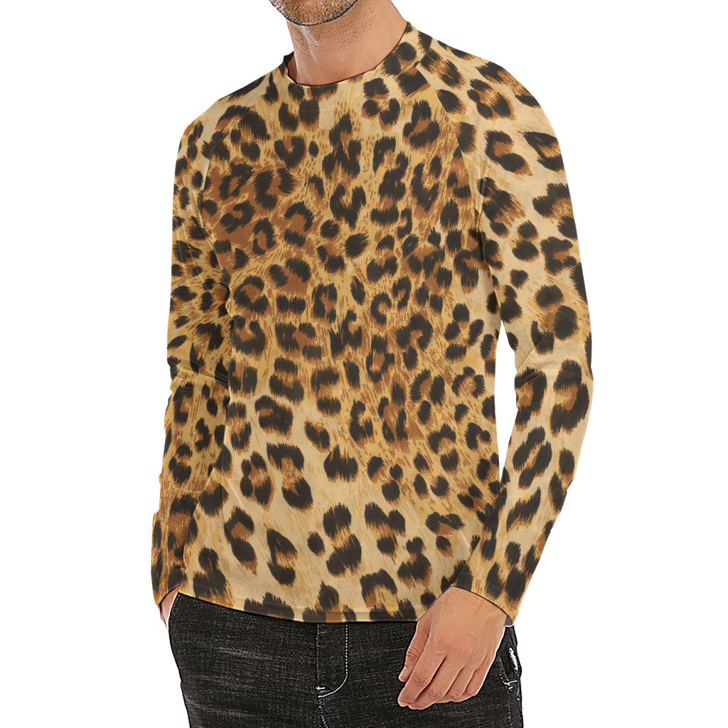 Leopard Pattern Print Men's Long Sleeve Rash Guard