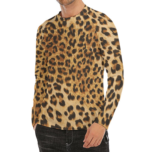 Leopard Pattern Print Men's Long Sleeve Rash Guard