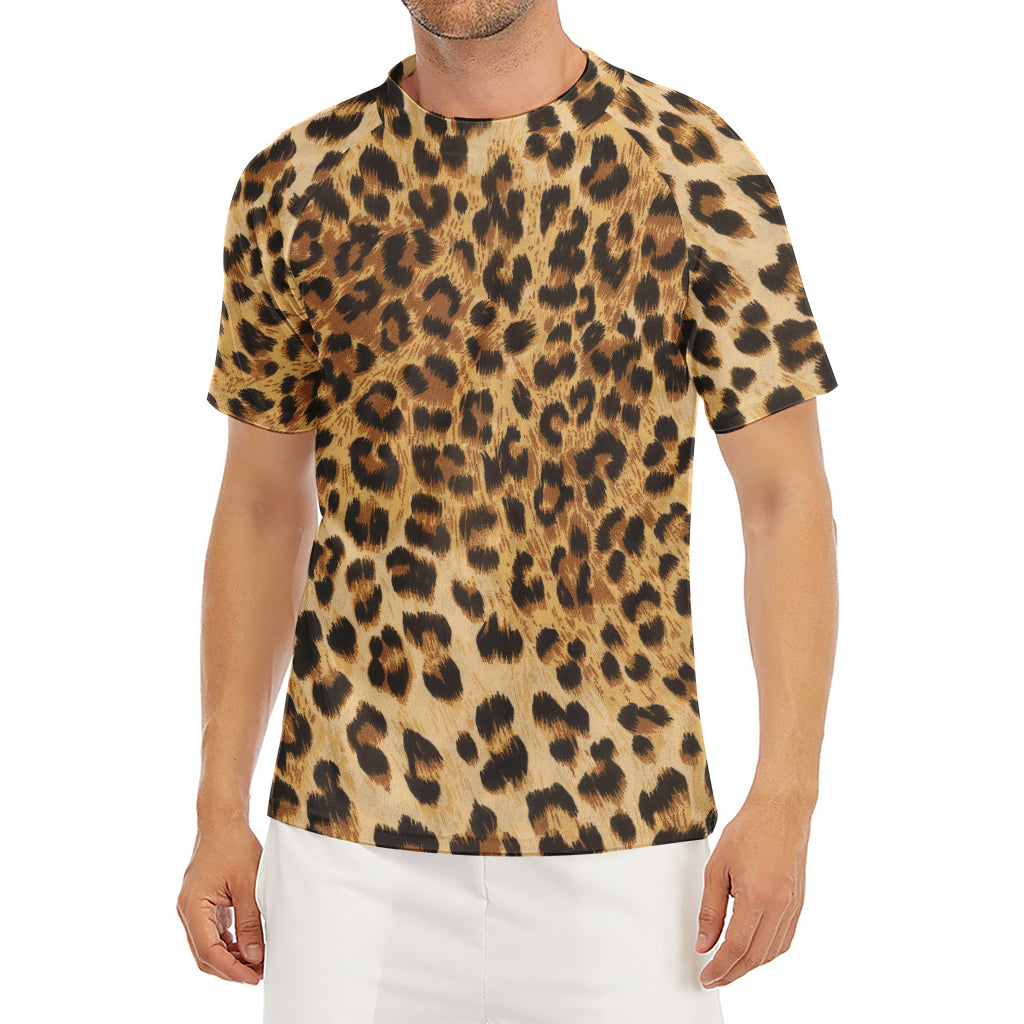 Leopard Pattern Print Men's Short Sleeve Rash Guard