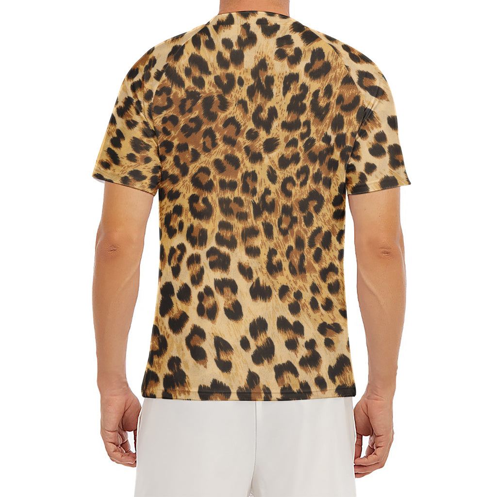 Leopard Pattern Print Men's Short Sleeve Rash Guard