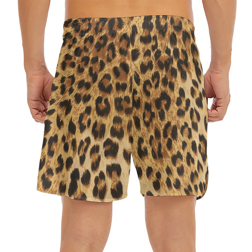 Leopard Pattern Print Men's Split Running Shorts