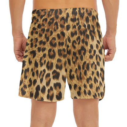 Leopard Pattern Print Men's Split Running Shorts
