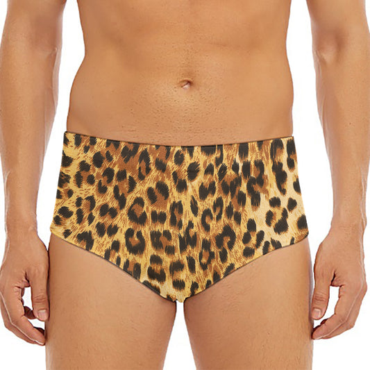 Leopard Pattern Print Men's Triangle Swim Briefs