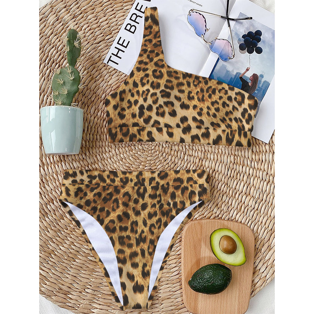 Leopard Pattern Print One Shoulder Bikini Top