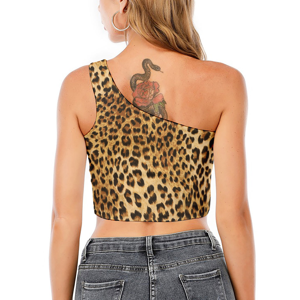 Leopard Pattern Print One Shoulder Crop Top
