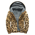 Leopard Pattern Print Sherpa Lined Zip Up Hoodie