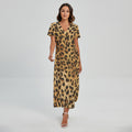 Leopard Pattern Print Short Sleeve Maxi Dress