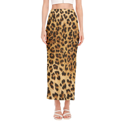 Leopard Pattern Print Side Slit Maxi Skirt
