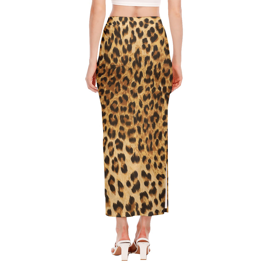 Leopard Pattern Print Side Slit Maxi Skirt