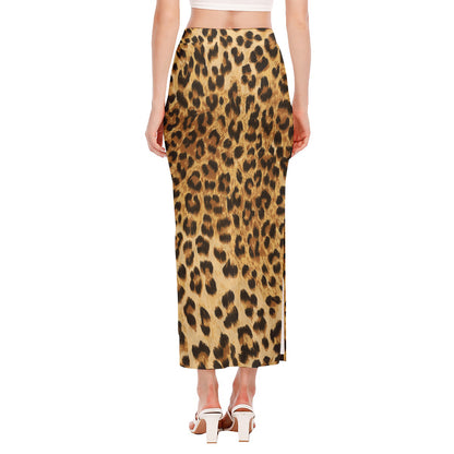 Leopard Pattern Print Side Slit Maxi Skirt