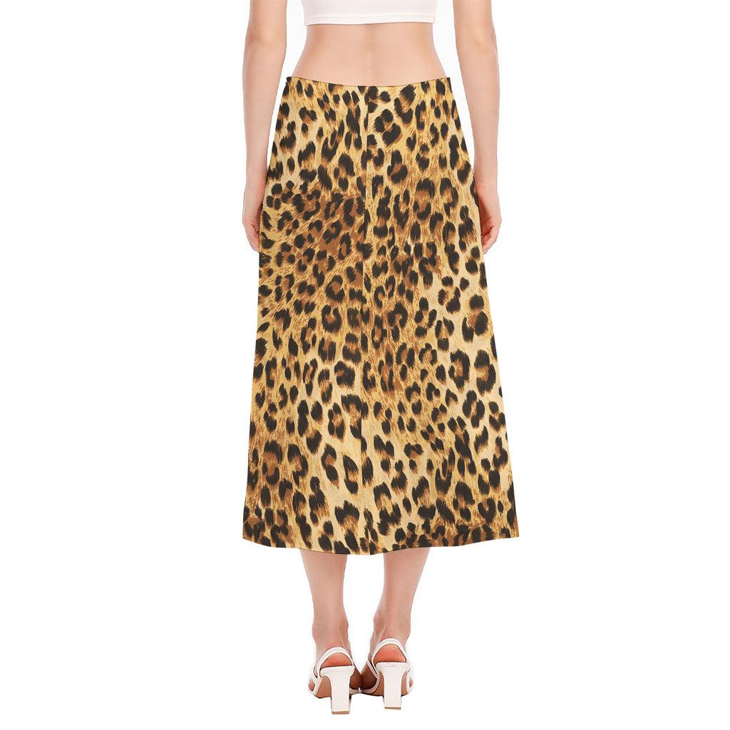 Leopard Pattern Print Side Slit Midi Skirt