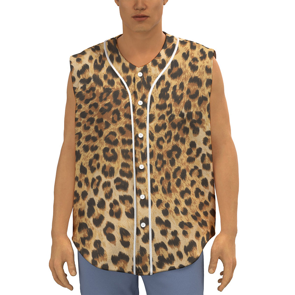 Leopard Pattern Print Sleeveless Baseball Jersey