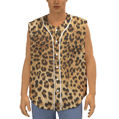 Leopard Pattern Print Sleeveless Baseball Jersey
