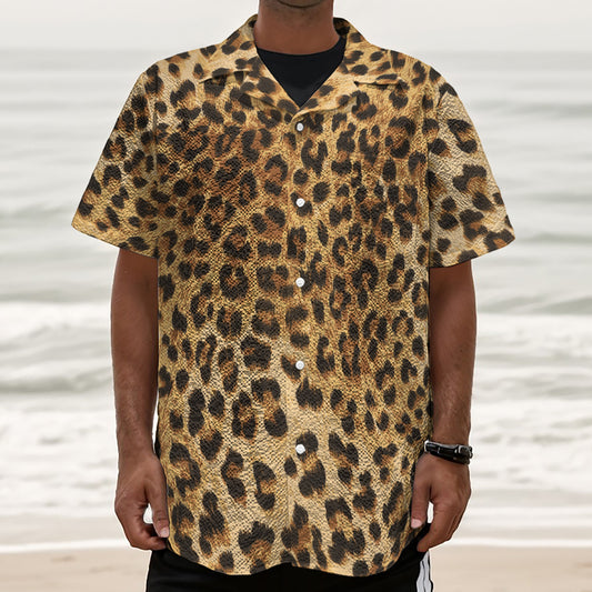 Leopard Pattern Print Textured Short Sleeve Shirt