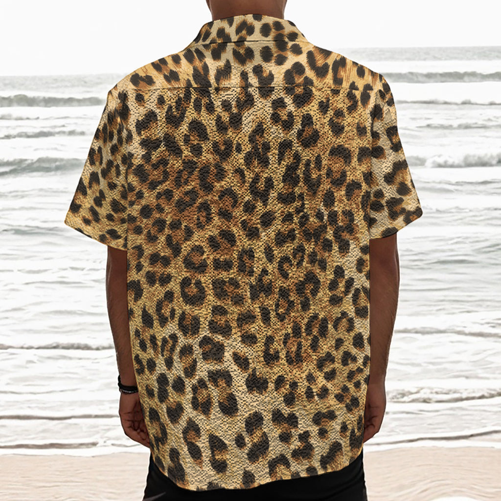 Leopard Pattern Print Textured Short Sleeve Shirt