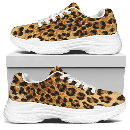Leopard Pattern Print White Chunky Shoes