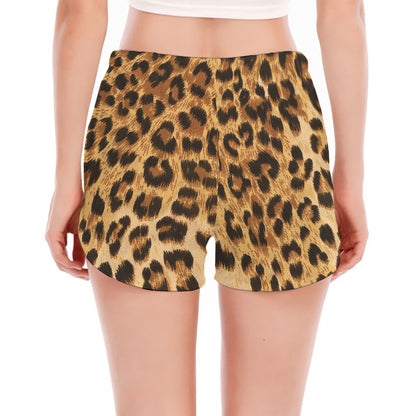 Leopard Pattern Print Women's Split Running Shorts
