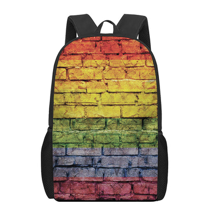 LGBT Pride Rainbow Brick Wall Print 17 Inch Backpack