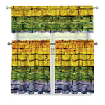LGBT Pride Rainbow Brick Wall Print 3 Piece Kitchen Curtains