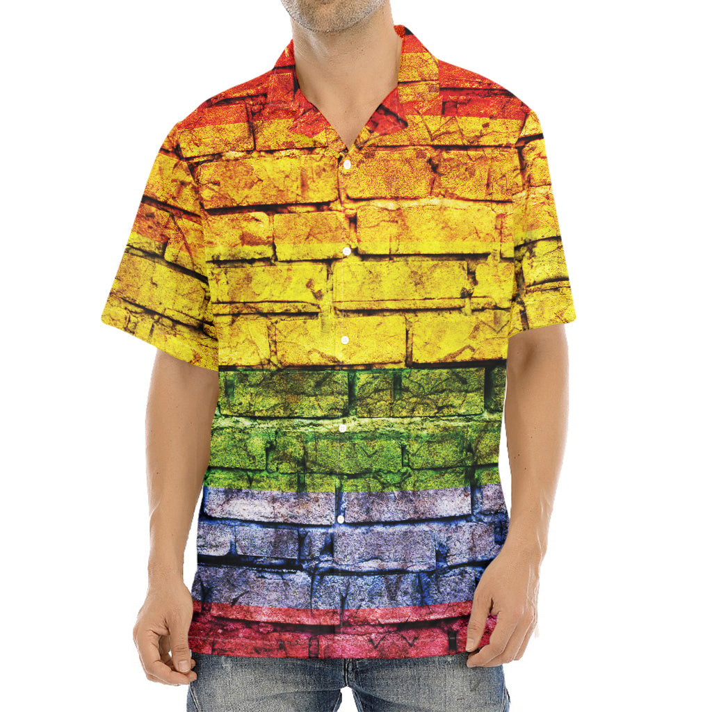 LGBT Pride Rainbow Brick Wall Print Aloha Shirt