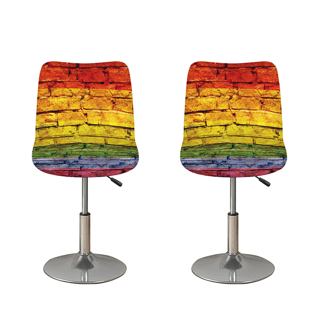 LGBT Pride Rainbow Brick Wall Print Bar Stool Covers