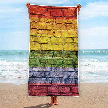 LGBT Pride Rainbow Brick Wall Print Beach Towel