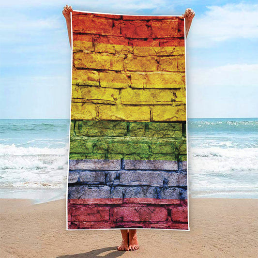 LGBT Pride Rainbow Brick Wall Print Beach Towel
