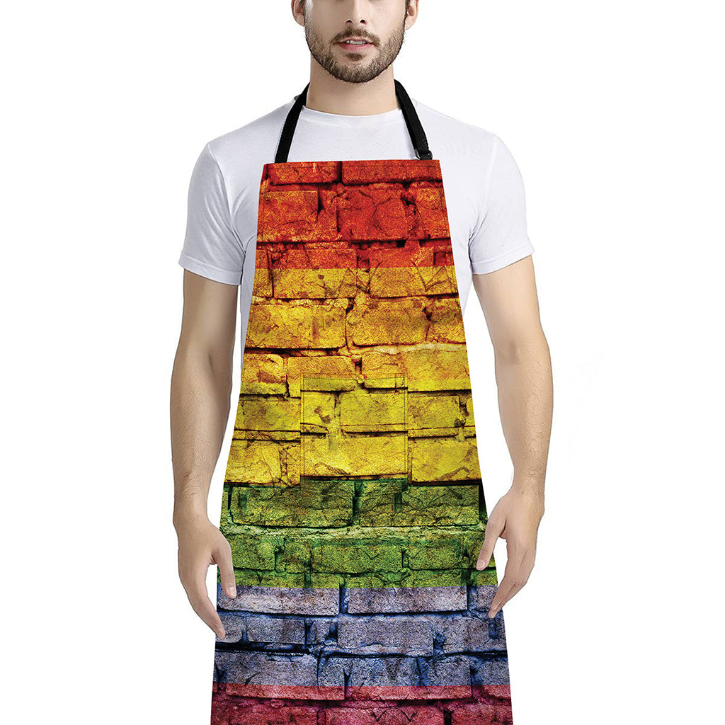LGBT Pride Rainbow Brick Wall Print Bib Apron With Pocket