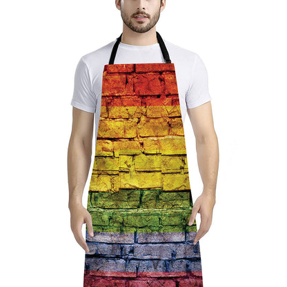 LGBT Pride Rainbow Brick Wall Print Bib Apron With Pocket