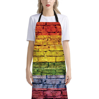 LGBT Pride Rainbow Brick Wall Print Bib Apron With Pocket