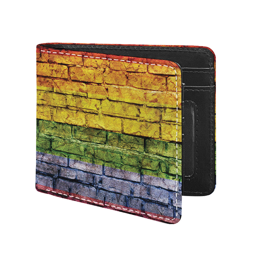 LGBT Pride Rainbow Brick Wall Print Bifold Wallet