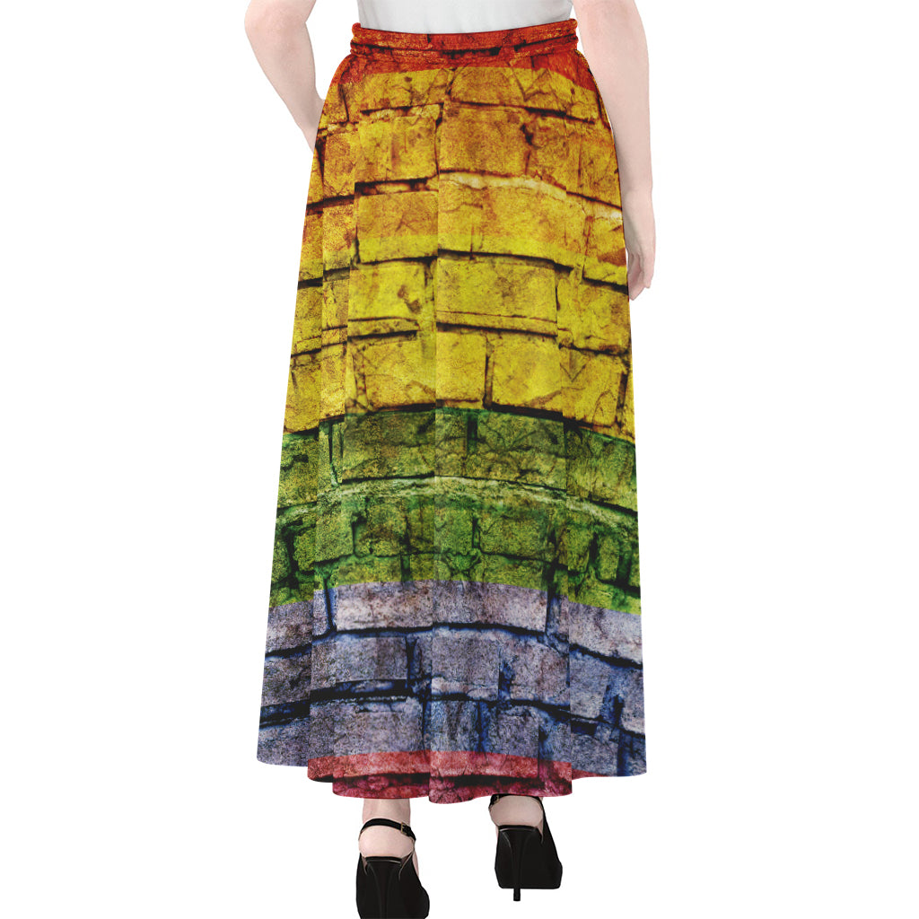 LGBT Pride Rainbow Brick Wall Print Chiffon Maxi Skirt