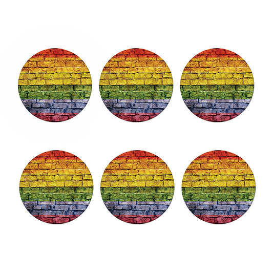 LGBT Pride Rainbow Brick Wall Print Coaster Set