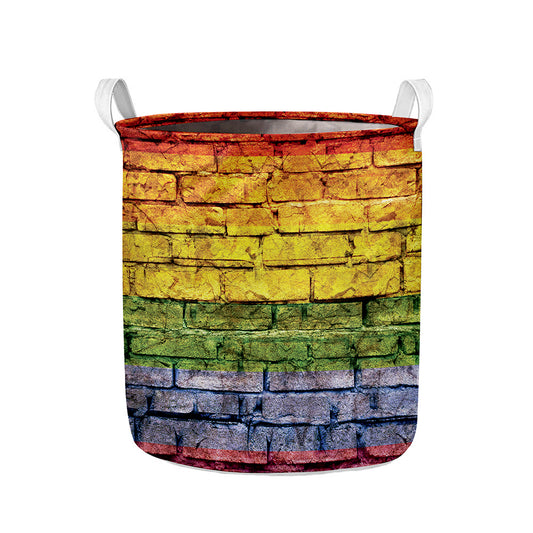 LGBT Pride Rainbow Brick Wall Print Collapsible Laundry Basket