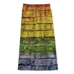 LGBT Pride Rainbow Brick Wall Print Cotton Front Slit Maxi Skirt