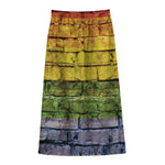 LGBT Pride Rainbow Brick Wall Print Cotton Front Slit Maxi Skirt
