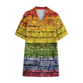 LGBT Pride Rainbow Brick Wall Print Cotton Hawaiian Shirt
