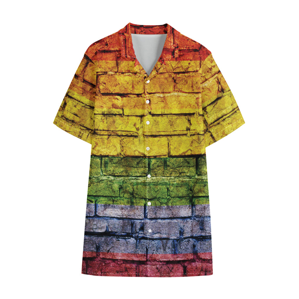 LGBT Pride Rainbow Brick Wall Print Cotton Hawaiian Shirt