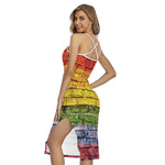 LGBT Pride Rainbow Brick Wall Print Cross Back Cami Dress
