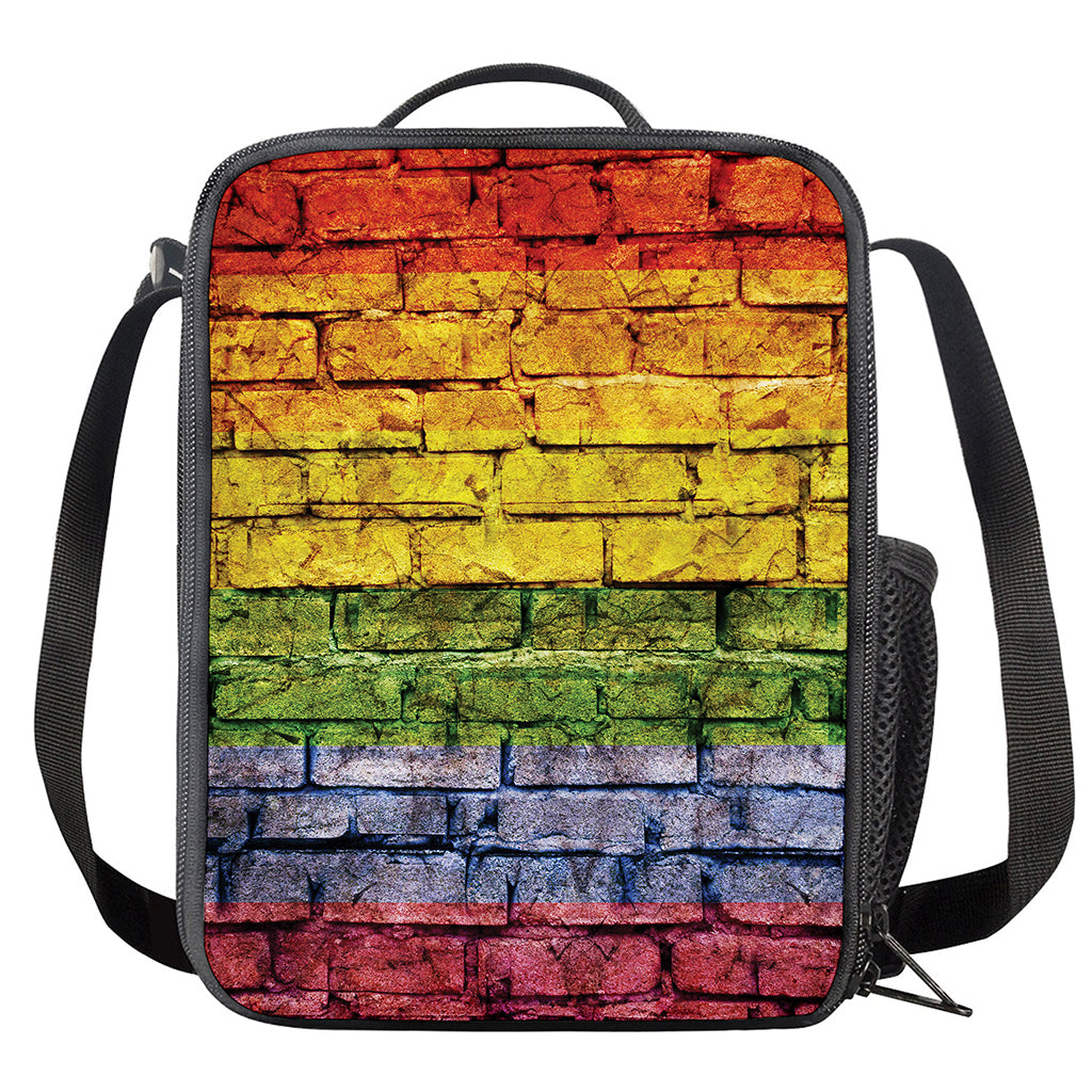 LGBT Pride Rainbow Brick Wall Print Crossbody Lunch Bag