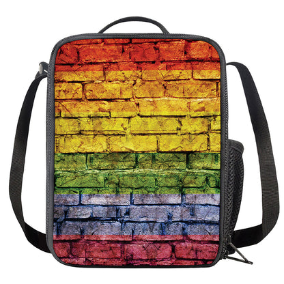 LGBT Pride Rainbow Brick Wall Print Crossbody Lunch Bag