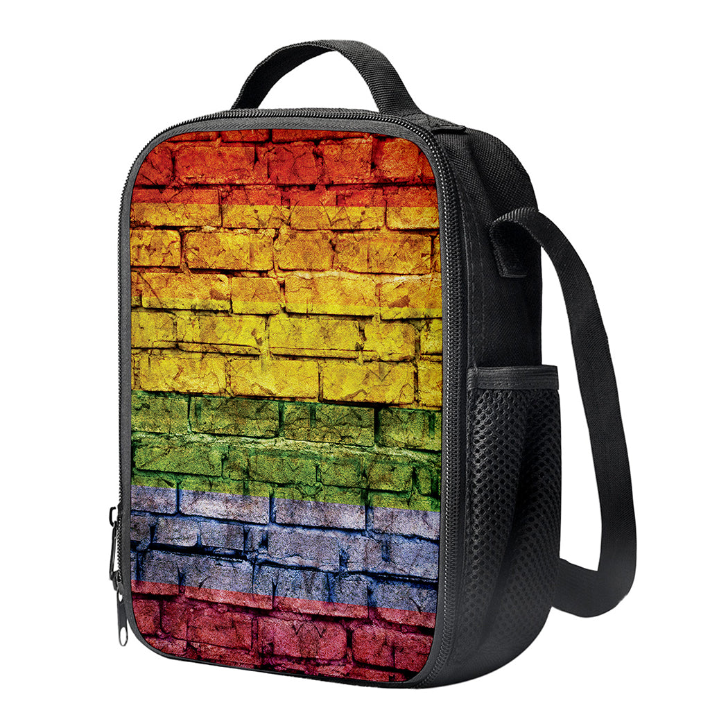 LGBT Pride Rainbow Brick Wall Print Crossbody Lunch Bag