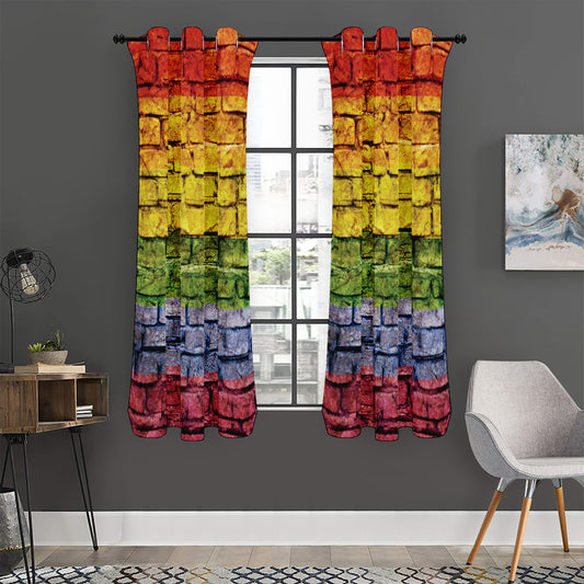 LGBT Pride Rainbow Brick Wall Print Curtain