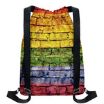LGBT Pride Rainbow Brick Wall Print Drawstring Backpack