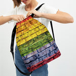 LGBT Pride Rainbow Brick Wall Print Drawstring Backpack