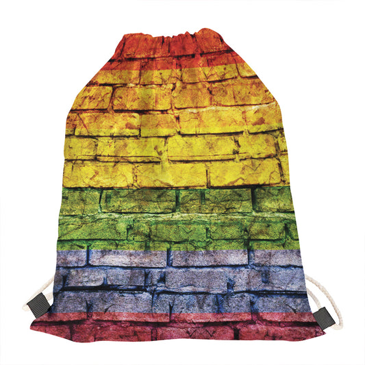 LGBT Pride Rainbow Brick Wall Print Drawstring Bag