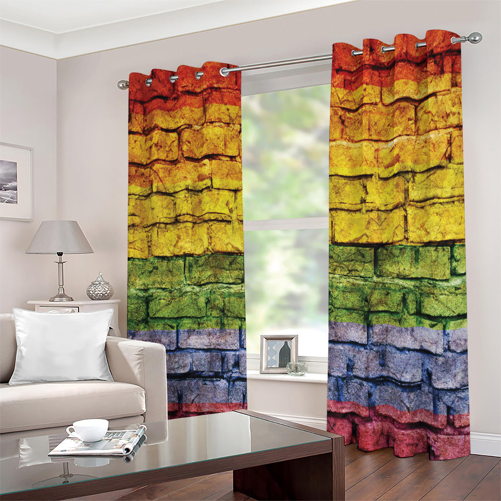 LGBT Pride Rainbow Brick Wall Print Extra Wide Grommet Curtains