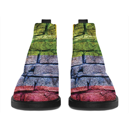 LGBT Pride Rainbow Brick Wall Print Flat Ankle Boots