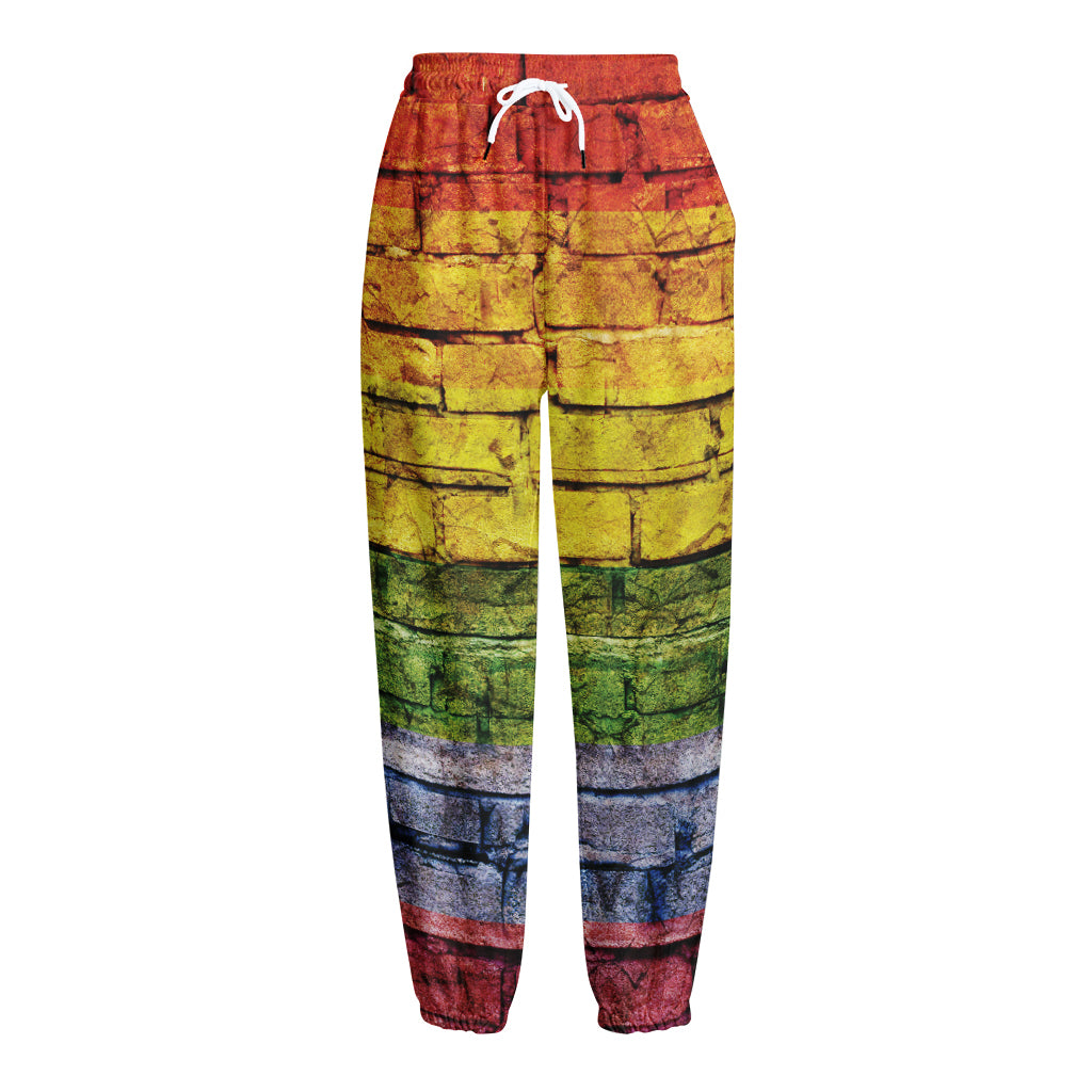 LGBT Pride Rainbow Brick Wall Print Fleece Lined Knit Pants